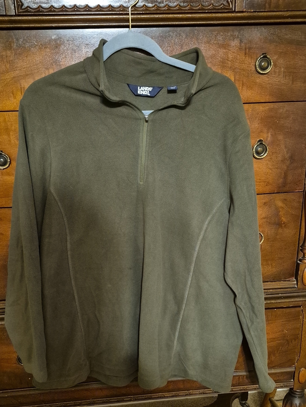 Lands' End Womens 20/22 Olive Green Quarter-Zip Fleece Pullover